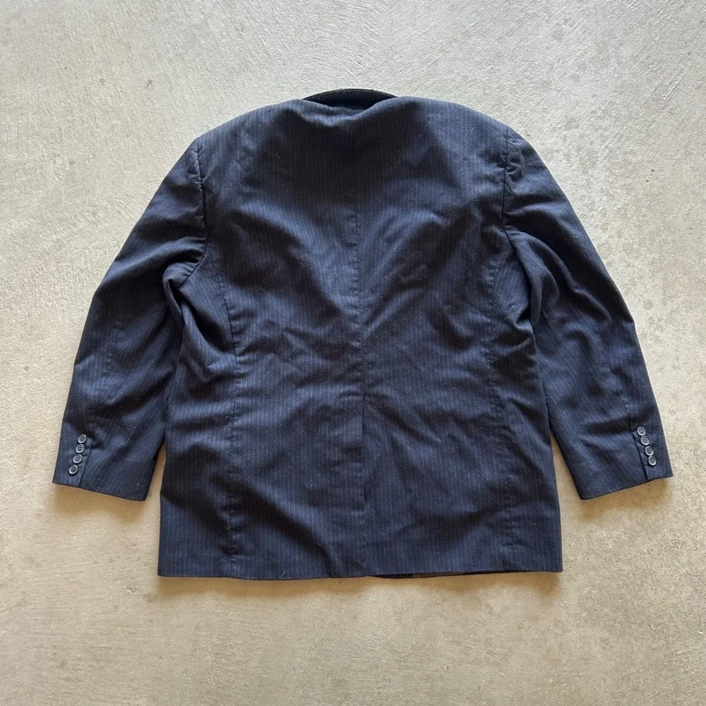 Christian Dior Blazer Jacket Mens‎ XXL Navy Blue Striped Virgin Wool Long Sleeve